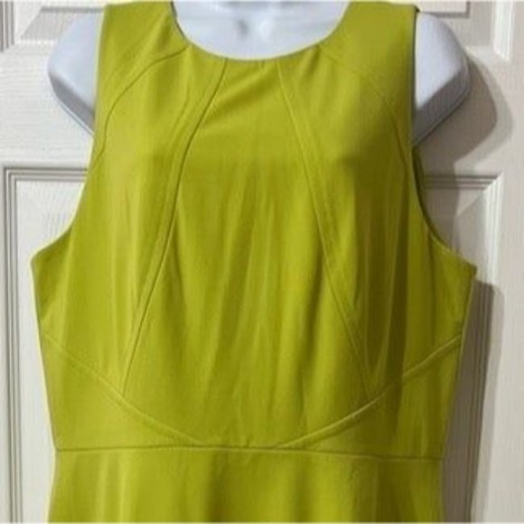 Tahari ASL NWOT Sz16 Green Sleeveles Fit & Flare Gold Zipper Closure Lined Dress - Picture 4 of 5